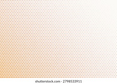 Orange halftone pattern of diminishing triangles on a white background, geometric gradient texture