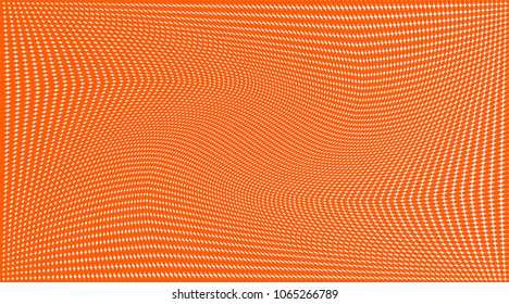 Orange halftone pattern. Gradient polka dots background. Modern vector illustration. Abstract curves. Points backdrop. Dotted spotted pattern. Monochrome wide template for design