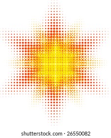 Orange halftone sun. Vector illustration.