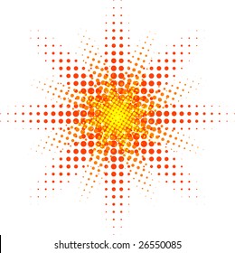 Orange halftone sun. Vector illustration.