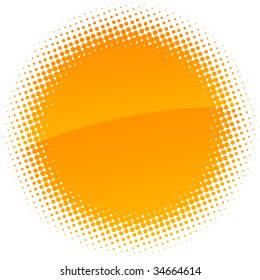 Orange halftone sun. Vector illustration.