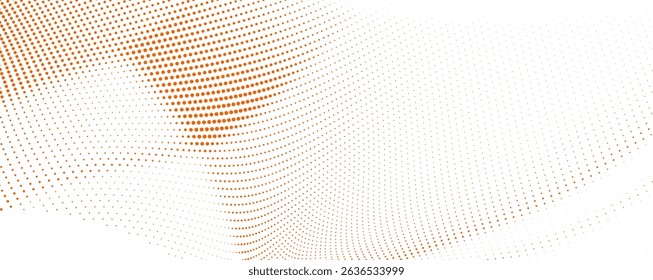 Orange halftone wave background with curved dot pattern and white space for abstract futuristic digital art and creative tech-themed designs