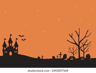 Orange Halloween Background , castle and moon illustration