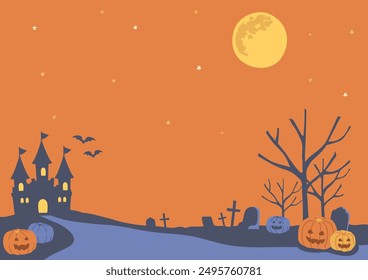 Orange Halloween Background , castle and moon illustration