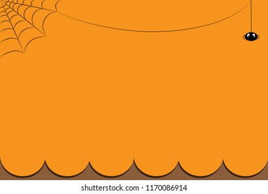 Orange halloween background with spider and spider web, halloween wallpaper