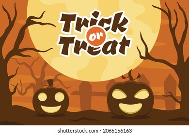 Orange halloween background vector with pumpkin. Halloween atmosphere at night spooky. Trick or treat halloween background.