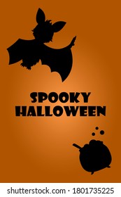 Orange halloween banner with black bat. Spooky Halloween.