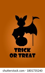 Orange halloween banner with black bat. Trick or treat.