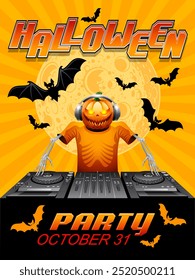 Orange Halloween banner with dj, moon and bats