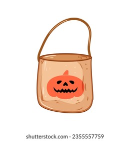 orange halloween bucket cartoon. decoration horror, party basket, smile celebration orange halloween bucket sign. isolated symbol vector illustration