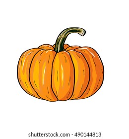 Ilustración vectorial de calabaza de dibujos animados de halloween naranja. Símbolo de cosecha decoración de temporada. Ilustración vectorial de calabaza aislada sobre fondo w.