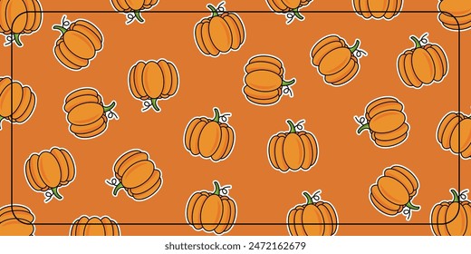 orange halloween day seamless pattern background with pumpkin icons. design for banner, poster, greeting card, social media.