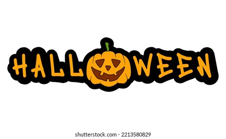 Orange Halloween lettering with pumpkin. Vector illustration