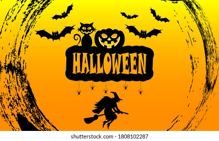 Afiche de Halloween naranja, ilustración de arte vectorial.