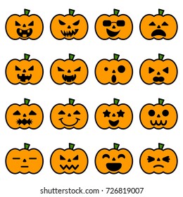 Orange Halloween pumpkin icon in variety emotion for illustrator vector design concept