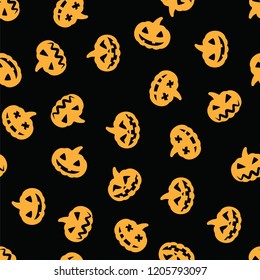 Orange halloween pumpkin pattern on black background. Orange pumpkin face for happy halloween party, seamless pattern