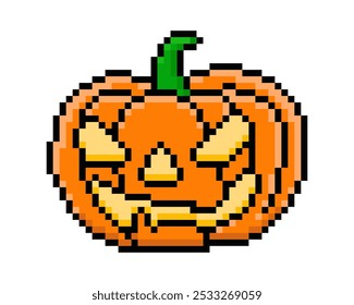 Orange halloween pumpkin in pixel style. Vector illustration