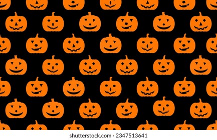 Orange Halloween pumpkin seamless pattern on black background. Vector Halloween Illustration.