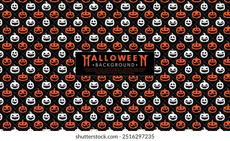 Orange Halloween pumpkin seamless pattern background. Holiday - event concept. Vector illustration.
