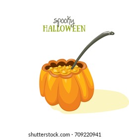 Orange halloween pumpkin soup. Simple vector illustration. White isolated.