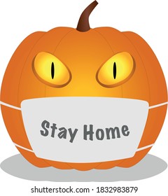 Orange Halloween pumpkin with surgical mask - covid -  pumpkin vector illustration