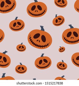 Orange Halloween pumpkins seamless repeat pattern.Happy Halloween.
