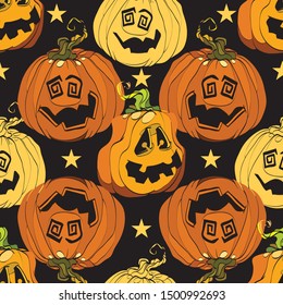 Orange Halloween pumpkins smiling repeat pattern.