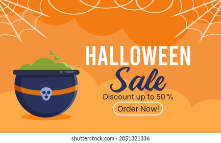 Orange Halloween sale banner with discount offer