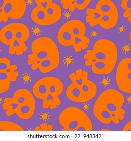 Orange Halloween Skulls Vector Seamless Pattern