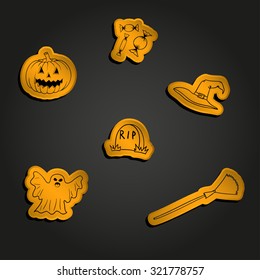Orange Halloween stickers collection. Holiday vector illustration set.