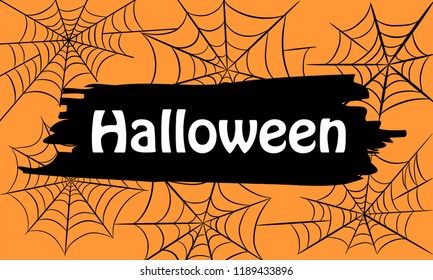 Orange Halloween Text Banner with Web, Stock Vector Illustration