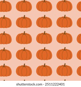 Orange halloween themed semaless pattern with repeating pumpkins