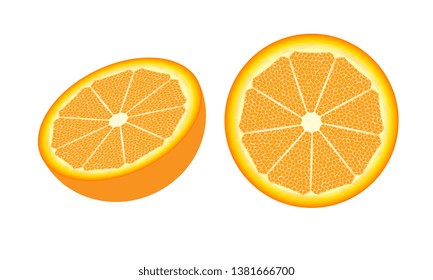 Orange halved fruit isolated on white background. Healthy organic orange fruit. Vector EPS10.