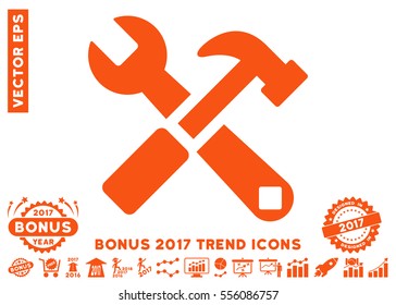 Orange Hammer And Wrench pictograph with bonus 2017 trend pictures. Vector illustration style is flat iconic symbols, white background.