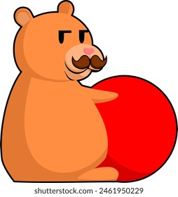 Ein orangefarbener Hamster spielt mit einem roten Ball