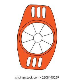 The Orange hand drawing outline flat vector illustration of one apple cutter isolated on a white background