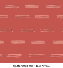 Orange hand drawn abstract lines and dashes. Seamless pattern. Stylish repeating texture. Modern. Simple. Cut paper.