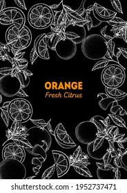 Orange hand drawn frame. Vector illustration. Sketch chalkboard style