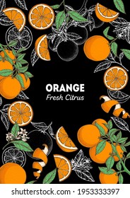 Orange hand drawn frame. Vector illustration.
