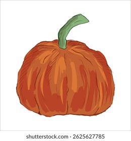 Orange hand drawn pumpkin. Vector illustration. Halloween. Decor, Sticker design.