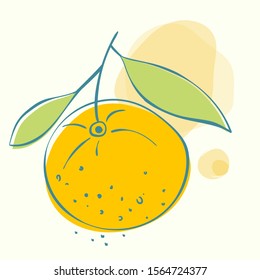 An orange in hand drawn style. Vector design element isolated on the white background. Colorful vector icon.  Fruit decor. Vegetarian and vegan food in isolated modern design. 