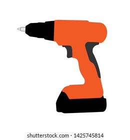 orange hand drill with battery. vector illustration.