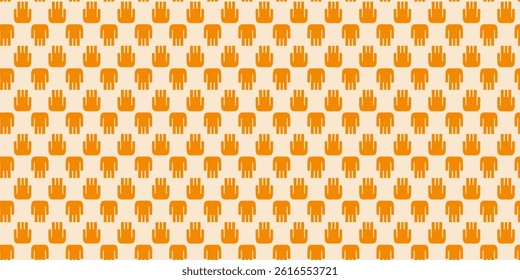 Orange Hand Icon Pattern on Beige Canvas