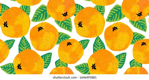 Orange hand painted expressive ink watercolor trendy seamless pattern.