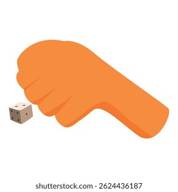 Orange hand throwing a single die, starting a board game or gambling