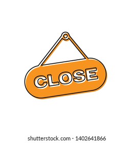 Orange Hanging sign with text Close icon isolated on white background. Business theme for cafe or restaurant. Vector Illustration