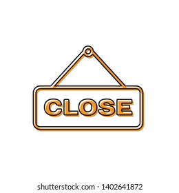Orange Hanging sign with text Close icon isolated on white background. Business theme for cafe or restaurant. Vector Illustration