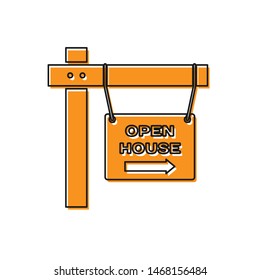 Orange Hanging sign with text Open house icon isolated on white background. Signboard with text Open house.  Vector Illustration