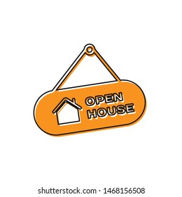 Orange Hanging sign with text Open house icon isolated on white background. Signboard with text Open house.  Vector Illustration