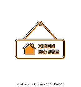 Orange Hanging sign with text Open house icon isolated on white background. Signboard with text Open house.  Vector Illustration